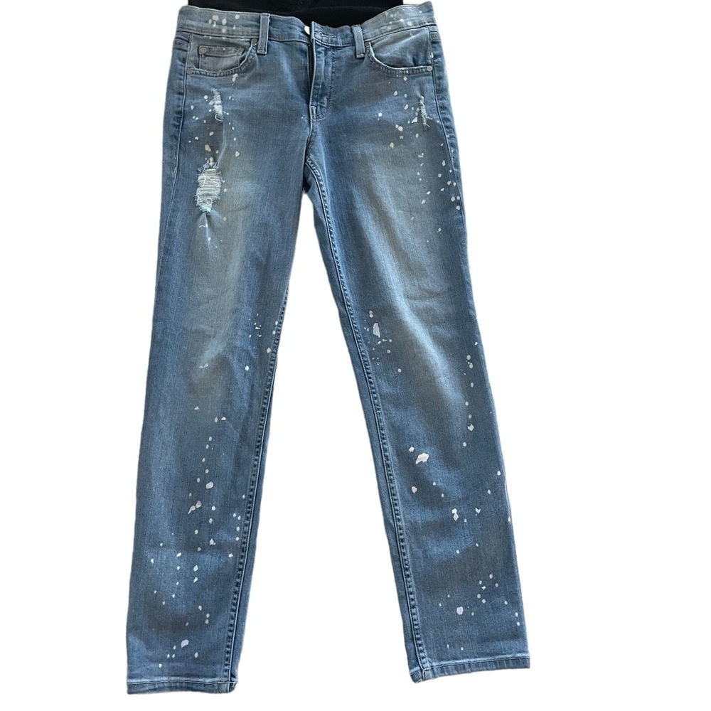 Level 99 Distressed Paint Splatter Straight Leg Jeans Size 26 Mid Rise Denim